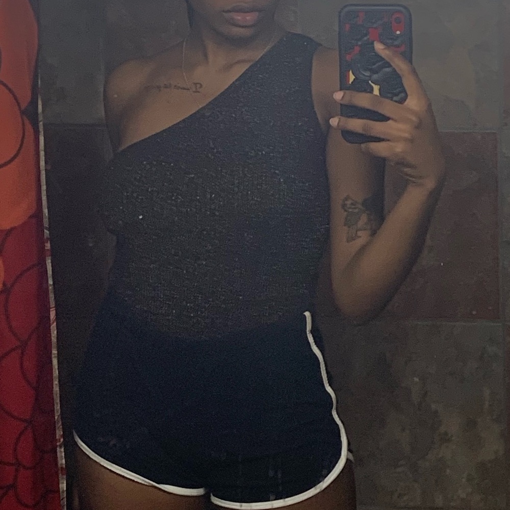 Brown Sparkly One Shoulder Top